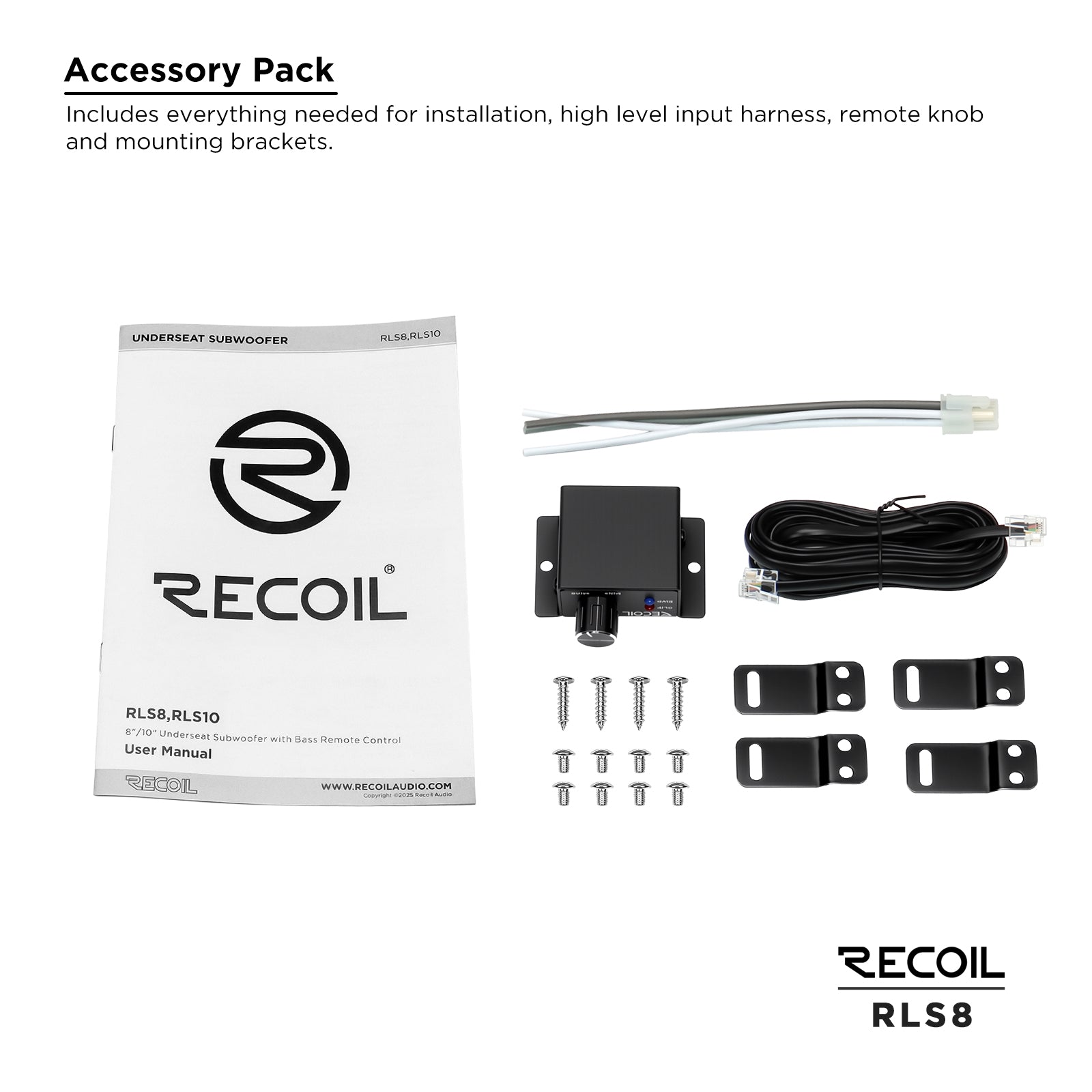 RECOIL SRLS8 8″ Ultra-Thin Powered Under-seat Car Subwoofer with Built-in Amplifier