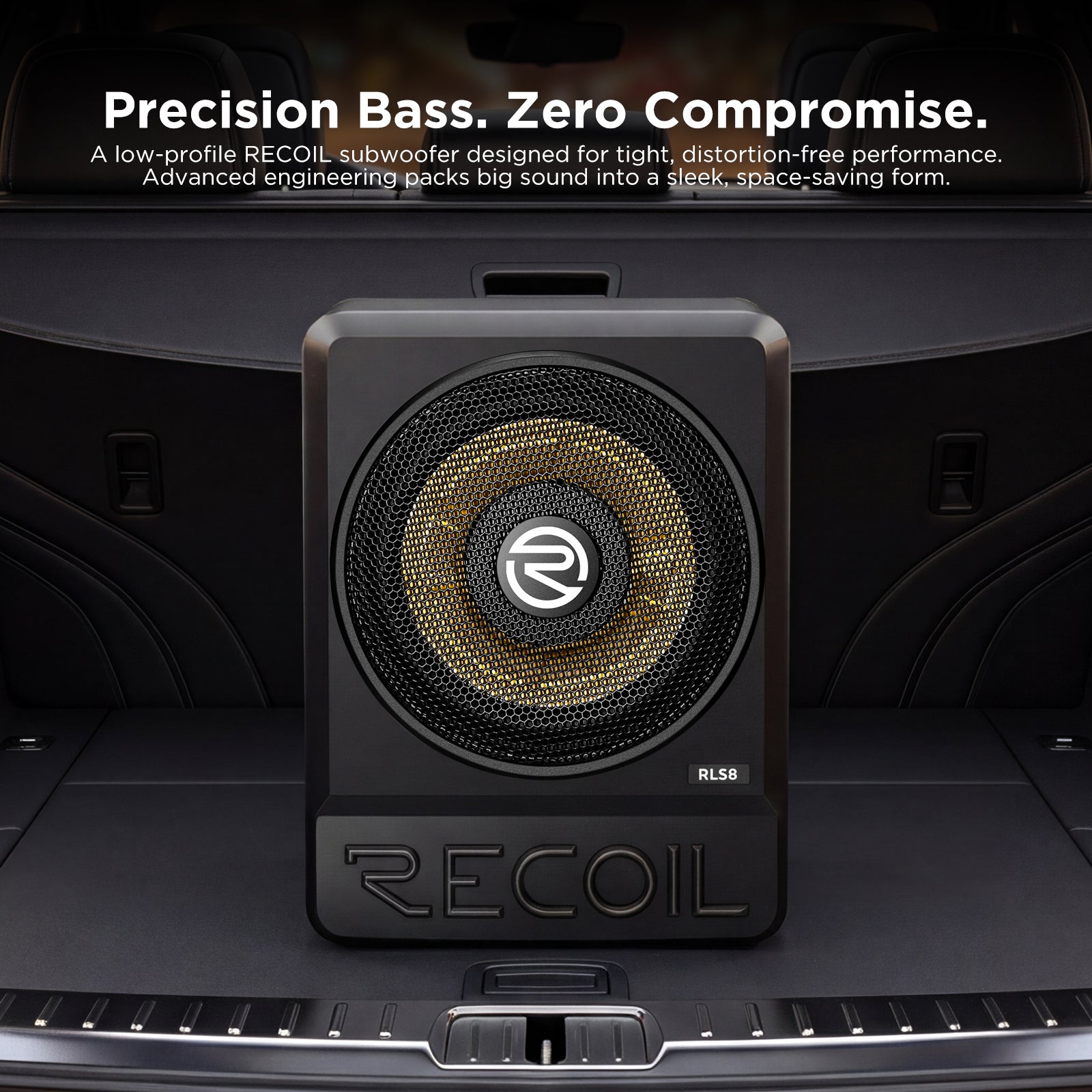 RECOIL SRLS8 8″ Ultra-Thin Powered Under-seat Car Subwoofer with Built-in Amplifier