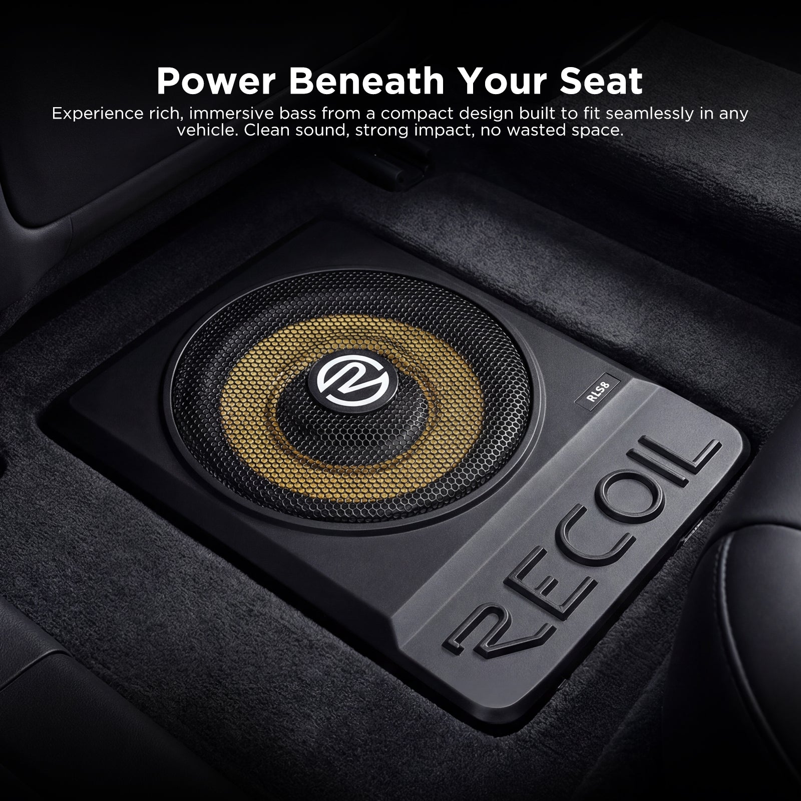 RECOIL SRLS8 8″ Ultra-Thin Powered Under-seat Car Subwoofer with Built-in Amplifier
