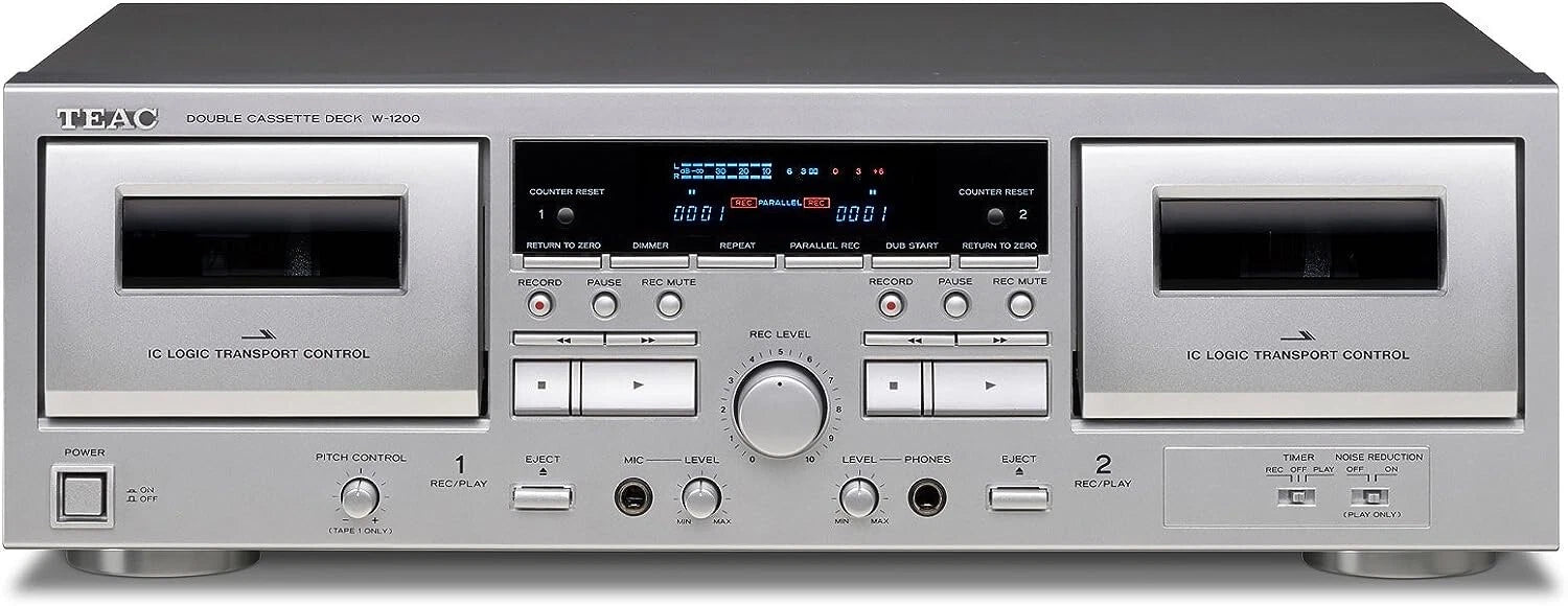 TEAC W-1200 Twin Cassette Deck with Microphone Mixing & USB Output Silver