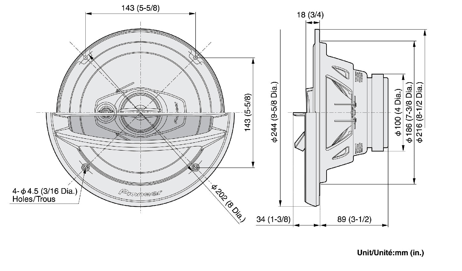Pioneer TS-A2013I 8 inch 20cm 3 Way Car Door Shelf Coaxial System 80w RMS