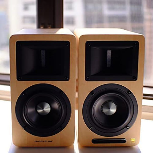 AirPulse A80 Active Bookshelf Bluetooth HiRes Audio Speakers Pine
