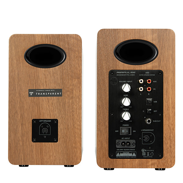 AirPulse A80 Active Bookshelf Bluetooth HiRes Audio Speakers Walnut