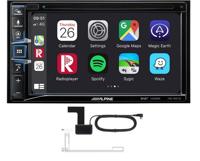 ALPINE INE-W611D 6.5" DVD/DIVX/CD//USB DAB+ digital radio, TomTom SatNav Apple CarPlay Android Bluetooth + Aerial