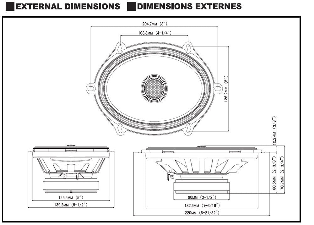 Alpine S2-S68 6"x8" S-Series 2-way 230W Peak (75W RMS) Coaxial Speakers