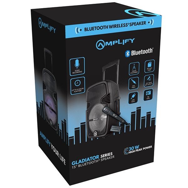 Amplify AM-3902-15 Gladiator 15 Series 15″ Bluetooth, USB and SD card reader Trolley Speaker