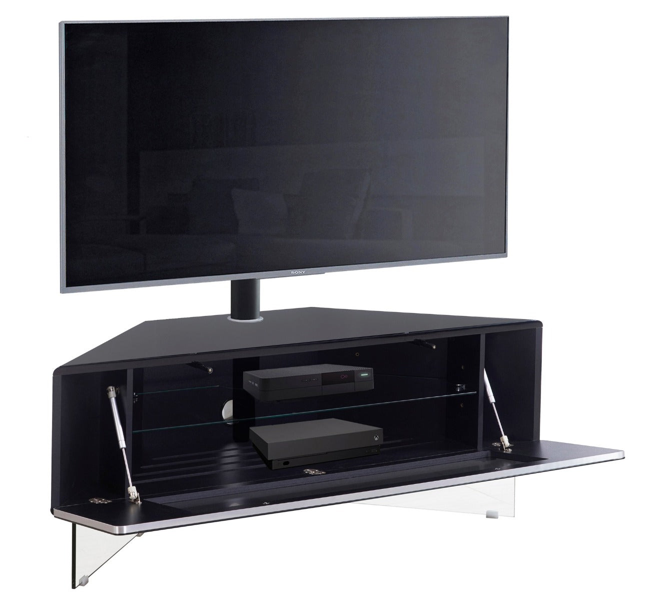 MDA Designs Antares High Gloss Black Cantilever TV Stand Cabinet