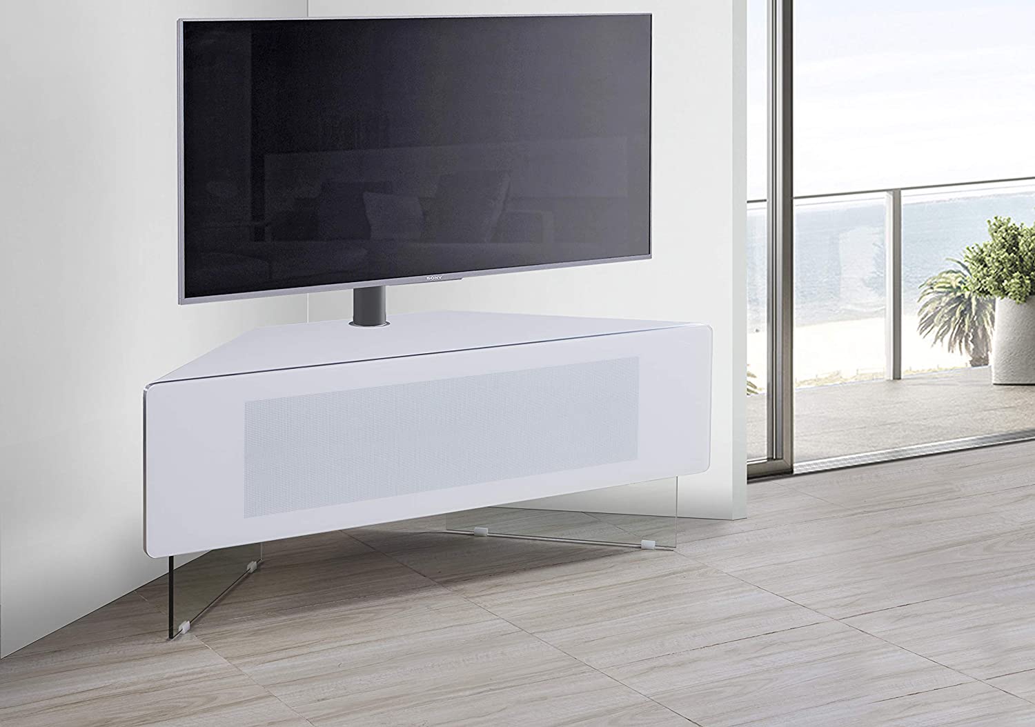 MDA Designs Antares High Gloss White Cantilever TV Cabinet