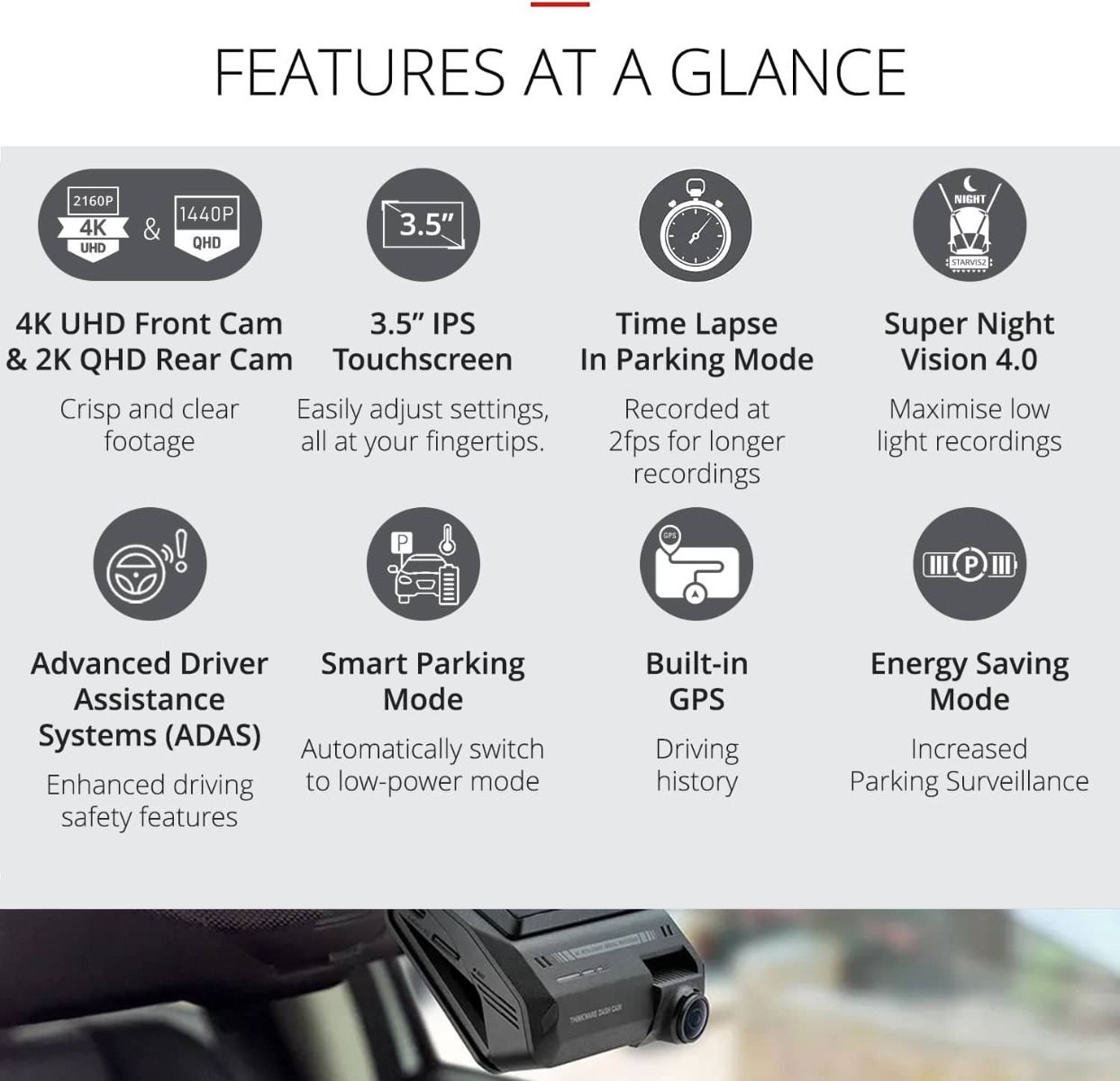 Thinkware ARC900 - 2 Channel 4K UHD Front & 2K QHD Rear Dashcam
