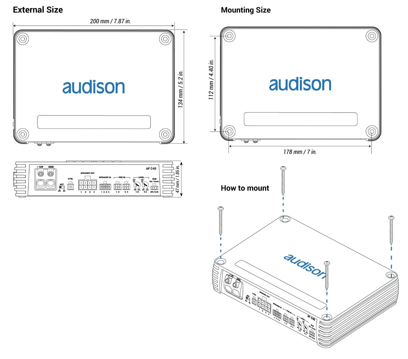 Audison Forza AF C4D Amplifier 600 W total power 4 x 150 W @ 2ohm D-class Fully Bridgeable