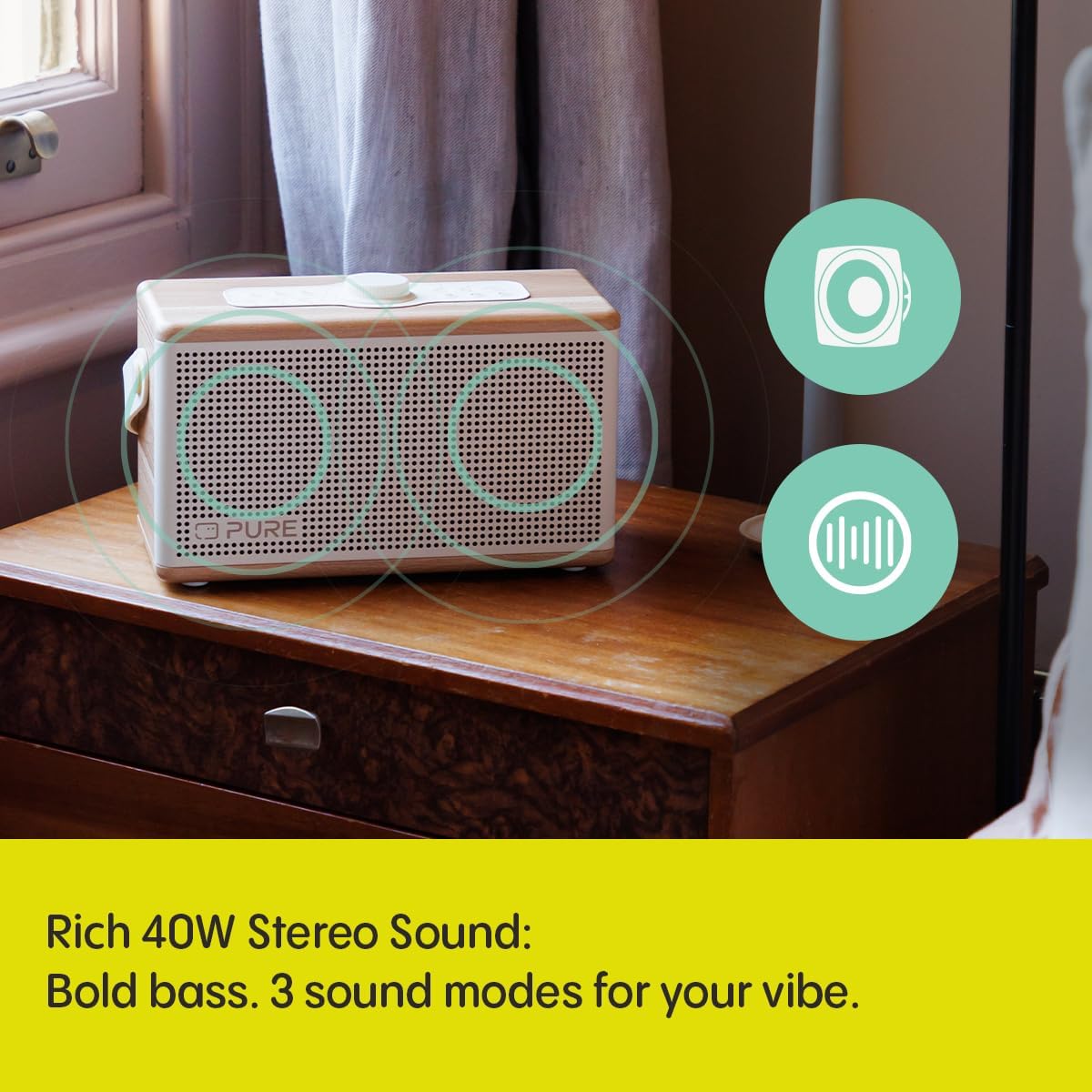 PURE Classic Aura - Ambient Portable Bluetooth Speaker - Cotton White/Oak