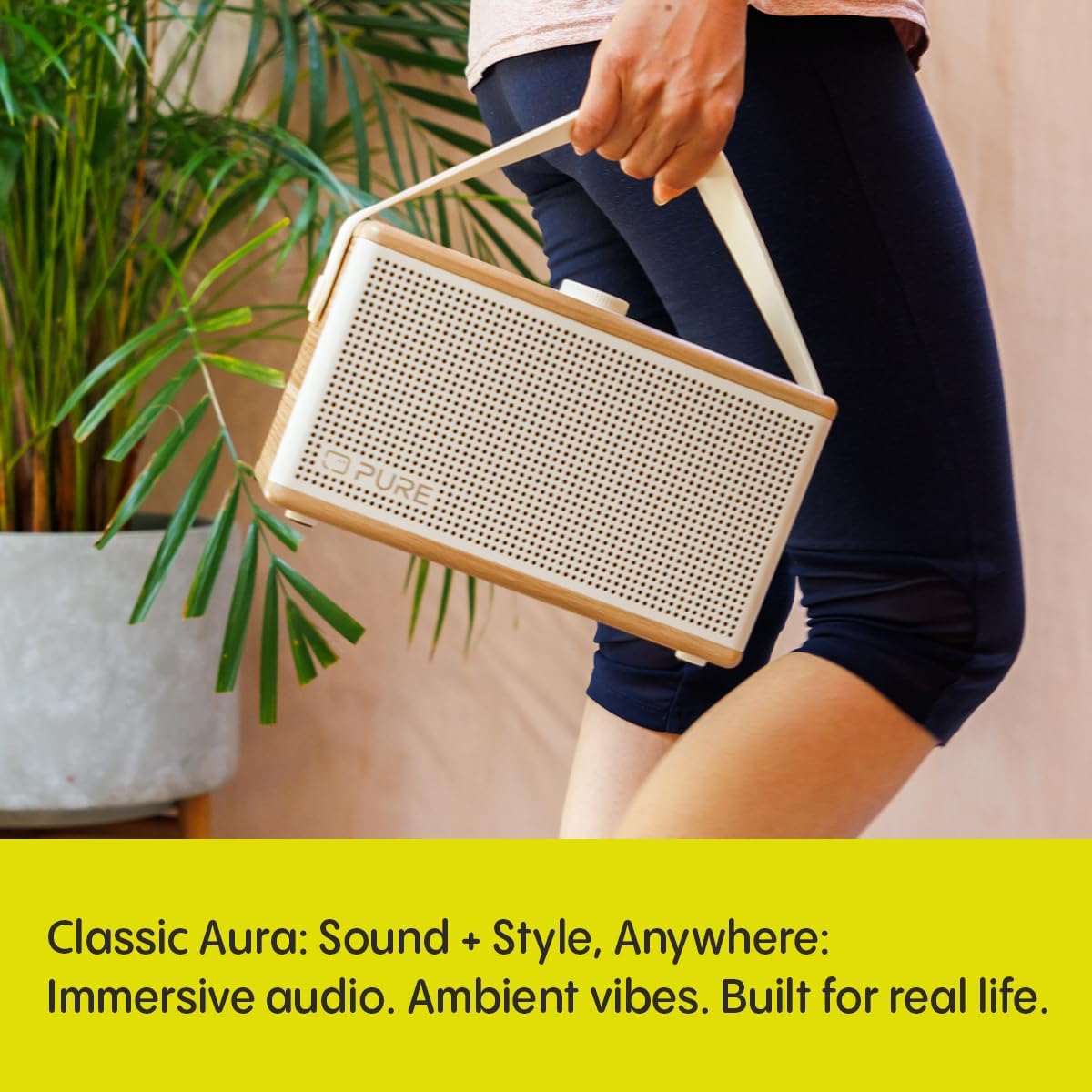PURE Classic Aura - Ambient Portable Bluetooth Speaker - Cotton White/Oak