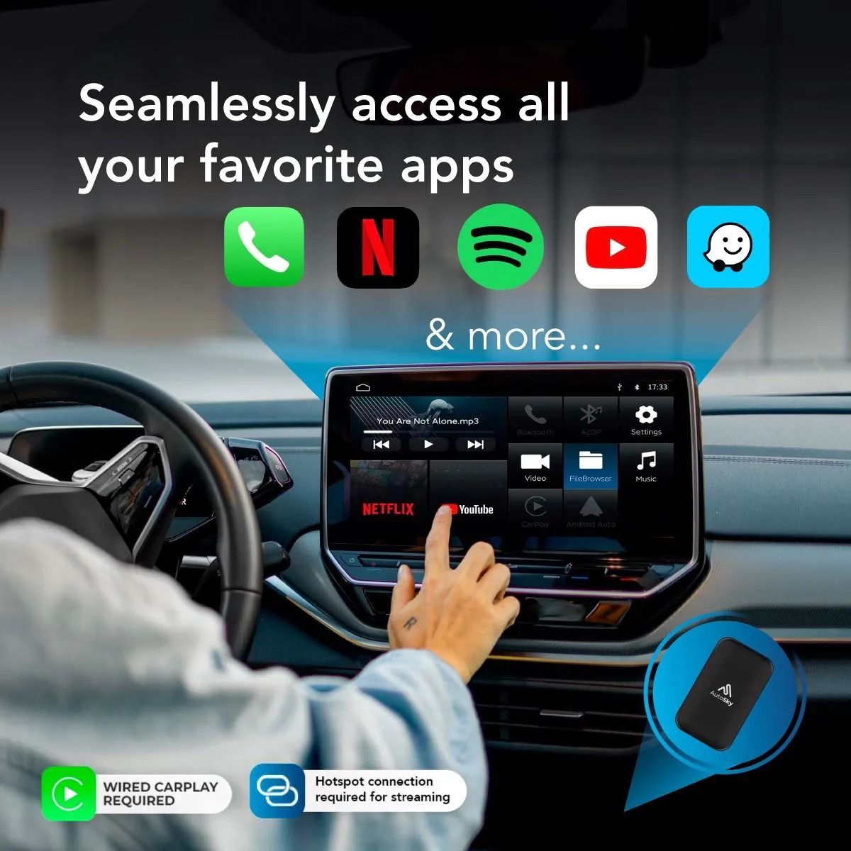 Autosky WCPAA-DUAL Wireless CarPlay and Android Auto Adapter With Netflix & YouTube