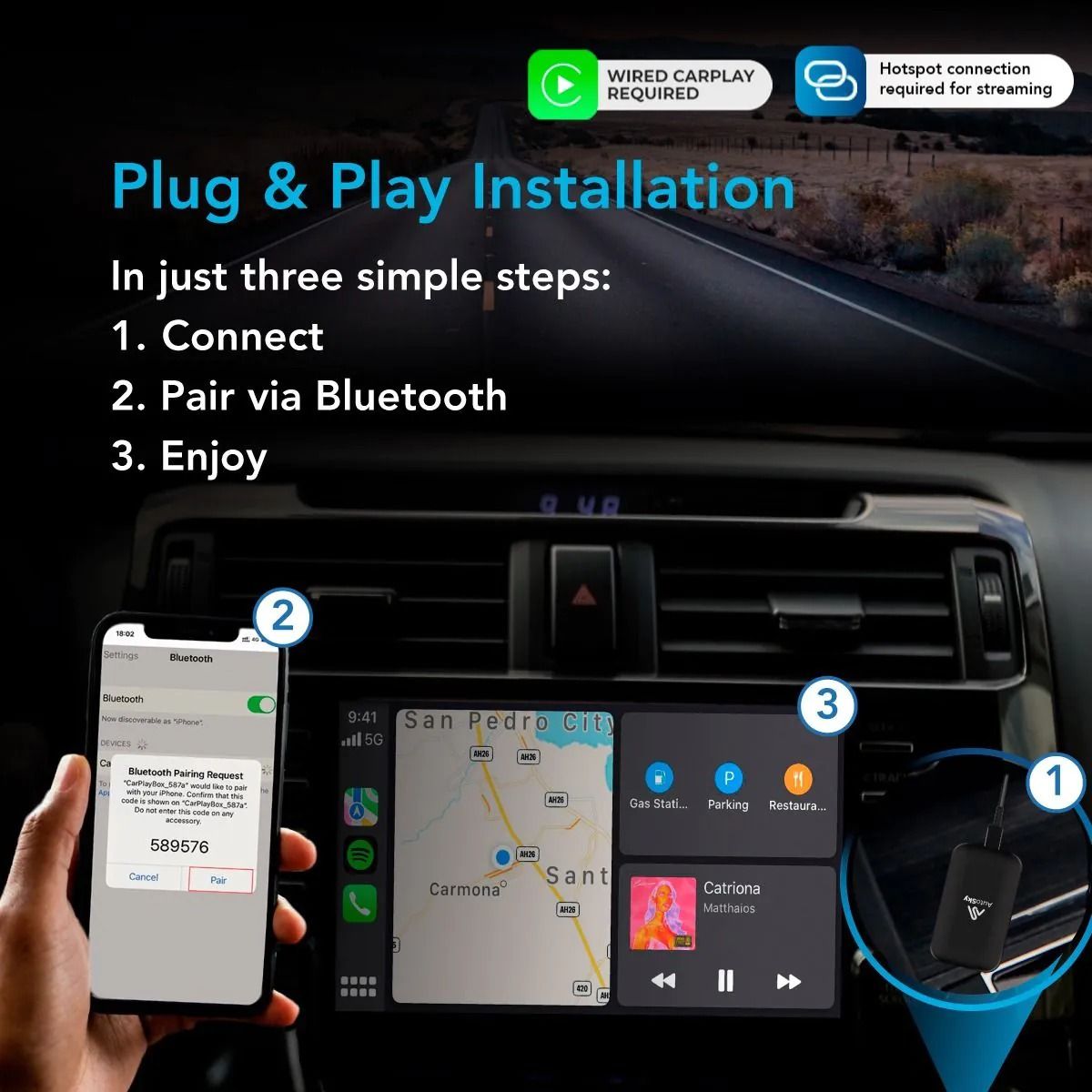 Autosky WCPAA-DUAL Wireless CarPlay and Android Auto Adapter With Netflix & YouTube