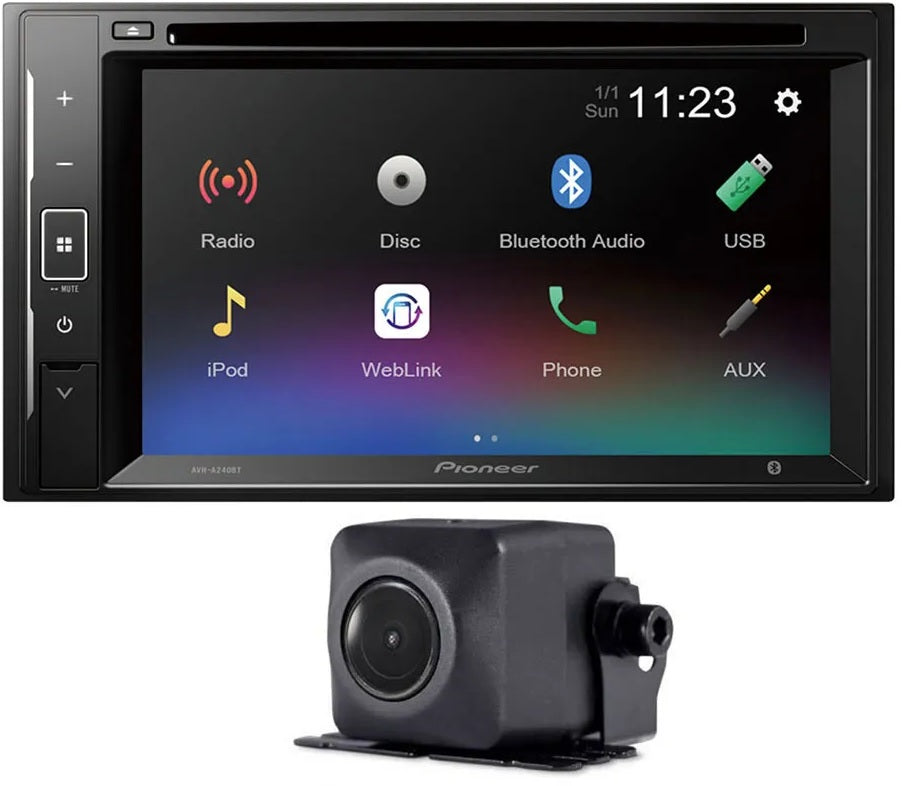 Pioneer AVH-A240BT 6.2” Double Din Touch Screen CD/DVD, Smartphone Mirroring, Bluetooth & USB + Rear View Camera
