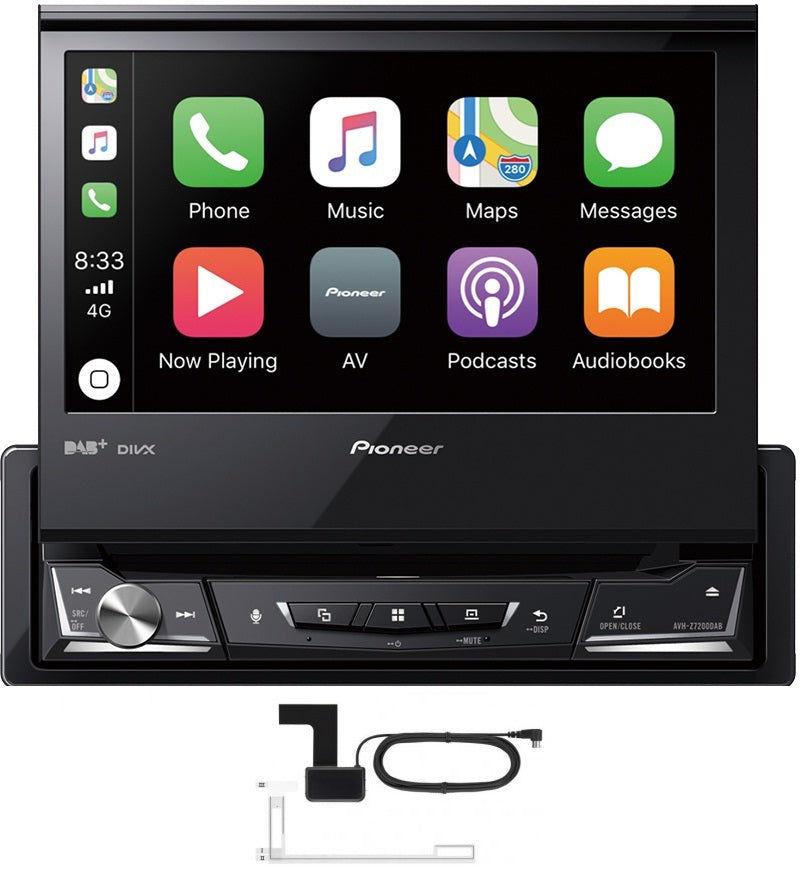 Pioneer AVH-Z7200DAB Multimedia 7" Flip Out Motorised Screen, DAB+ Bluetooth Apple CarPlay Android Auto + DAB Aerial