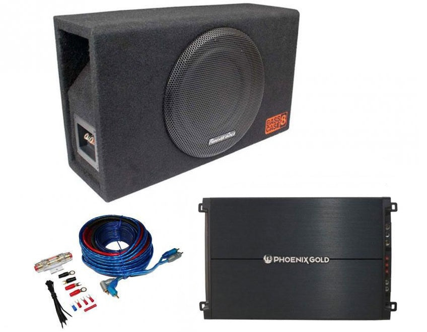 Phoenix Gold Basscase8 8" Car Subwoofer Bass Box + Z300.1 sub + Amp deal