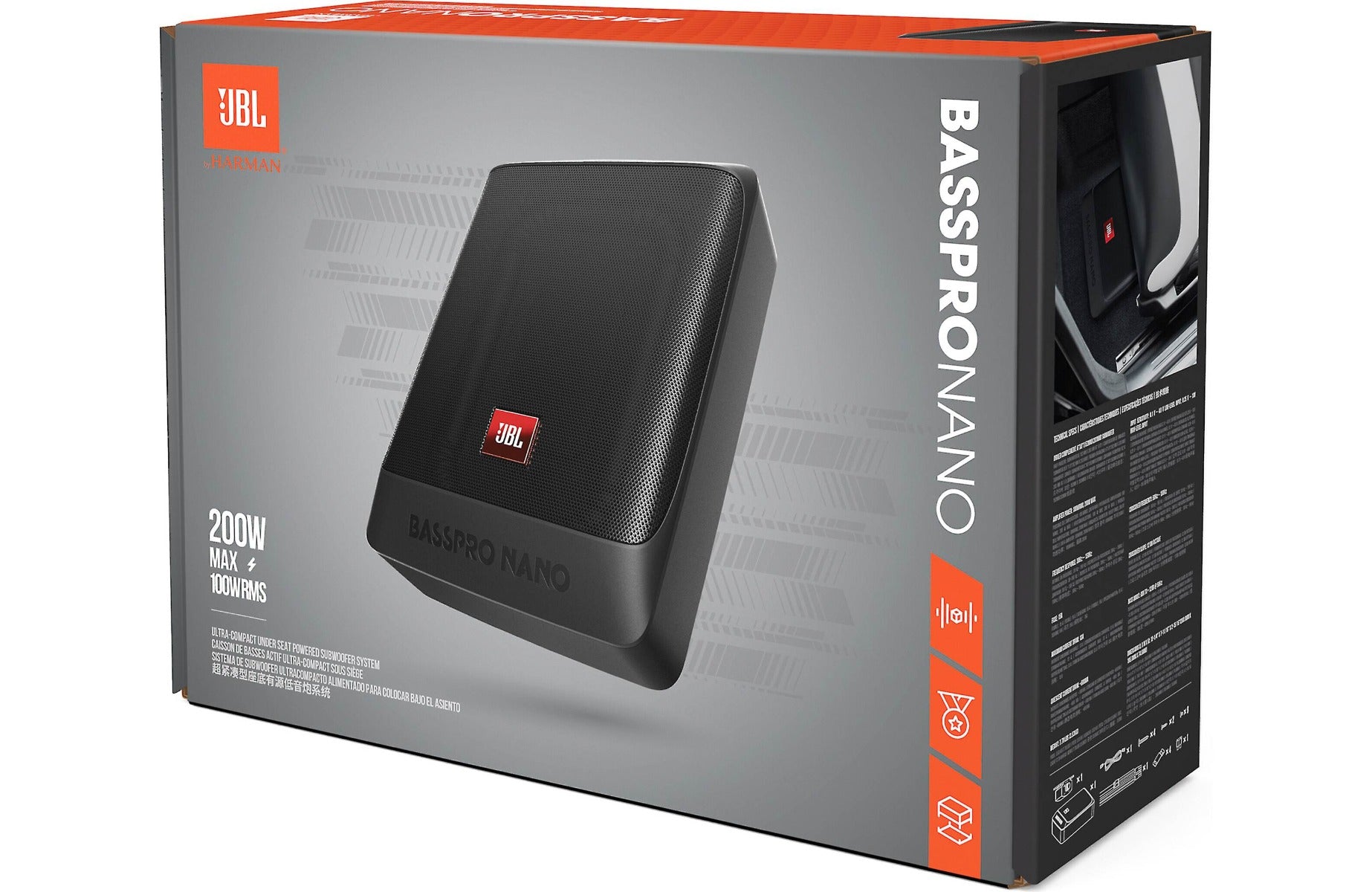 JBL BassPro Nano 200 Watt Ultra-Compact Under Seat Powered Subwoofer System W/ Wiring Kit
