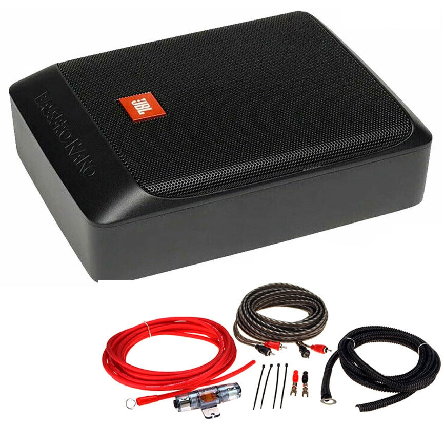 JBL BassPro Nano 200 Watt Ultra-Compact Under Seat Powered Subwoofer System W/ Wiring Kit