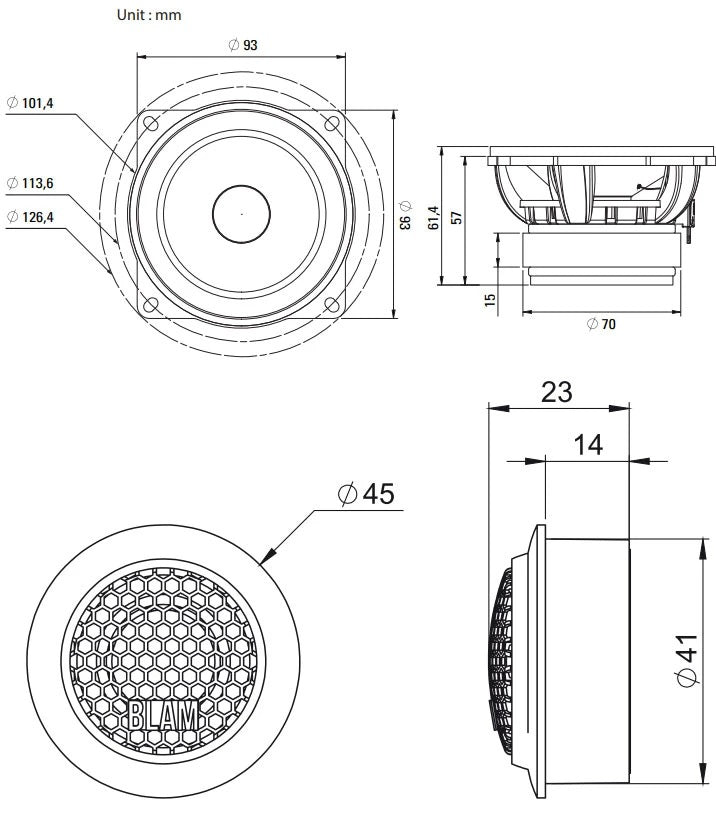 BLAM BL100RFS (4inch) Hi-efficiency 2ohm, 2-Way Component Car Audio Speakers (PAIR)