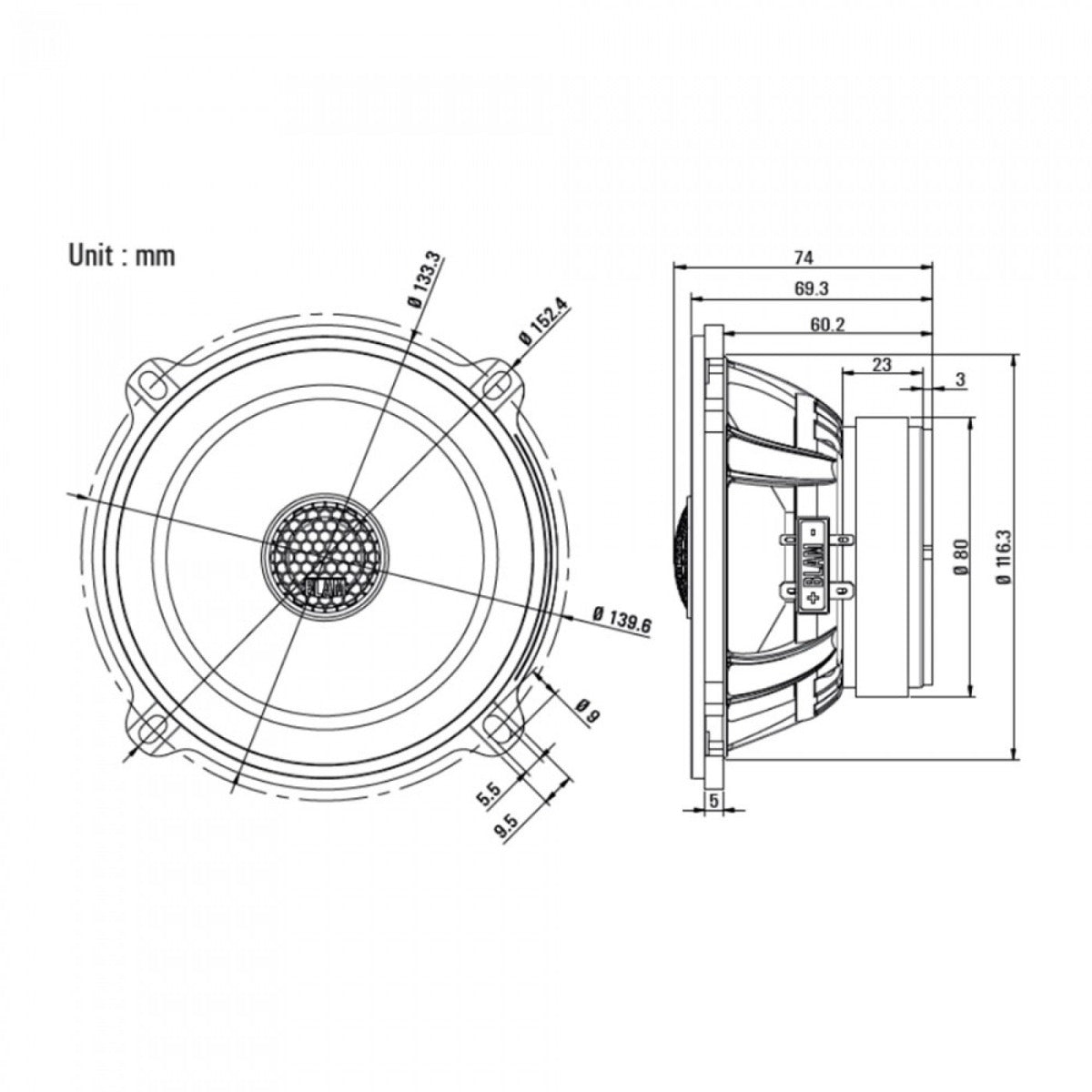 BLAM Relax 130RFC 130mm (5.25inch) Hi-efficiency 2ohm, 2-Way Coaxial speakers (PAIR) BL-130RFC