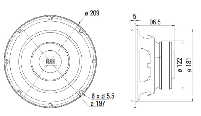BLAM BL-R8EL RELAX R8EL 210mm (8 Inch) 2 Ohm 300W Subwoofer (For 8 inch subwoofer enclosures)