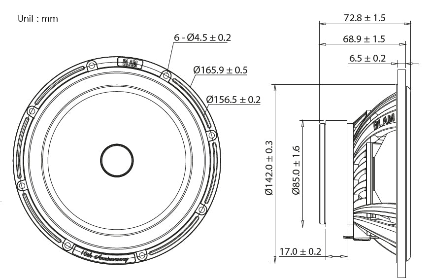 BLAM Super Relax SR165S 16.5cm/ 165mm (6.5") Hi Sensitivity 3ohm 2-Way Component car speakers BL-SR165S