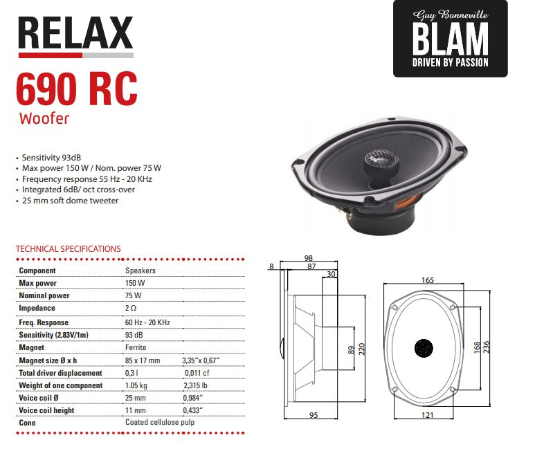 BLAM RELAX 690RC (6 X 9 INCH) premium high-end Coaxial speakers (PAIR)