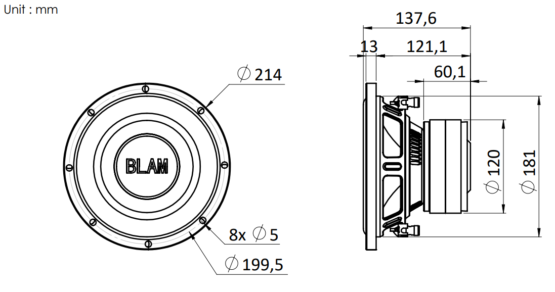 BLAM BL-LSP20 LIVE LSP20 DB 200mm (8 Inch) 2x 2ohm 500W Dual Voice Coil subwoofer (SPECIAL ORDER PRODUCT)
