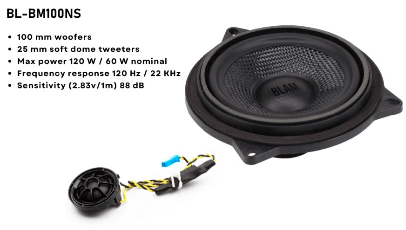 BMW 1,3,5-Series, Z-4, Mini BLAM Relax BM100NS 100 mm (4 inch) 2ohm, 2-Way Component speakers (PAIR) BL-BM100NS