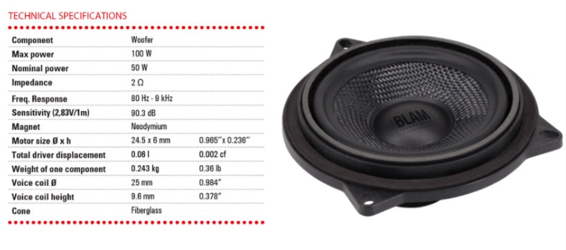BMW 1,3,5-Series, Z-4, Mini BLAM Relax BM100NS 100 mm (4 inch) 2ohm, 2-Way Component speakers (PAIR) BL-BM100NS