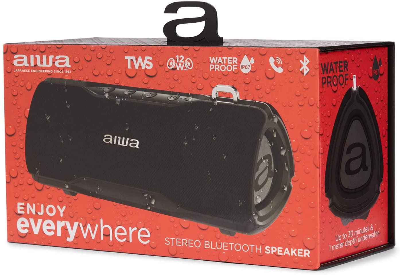 Aiwa BST-500BK TWS Portable Stereo Bluetooth Speaker Black for Android or iPhone