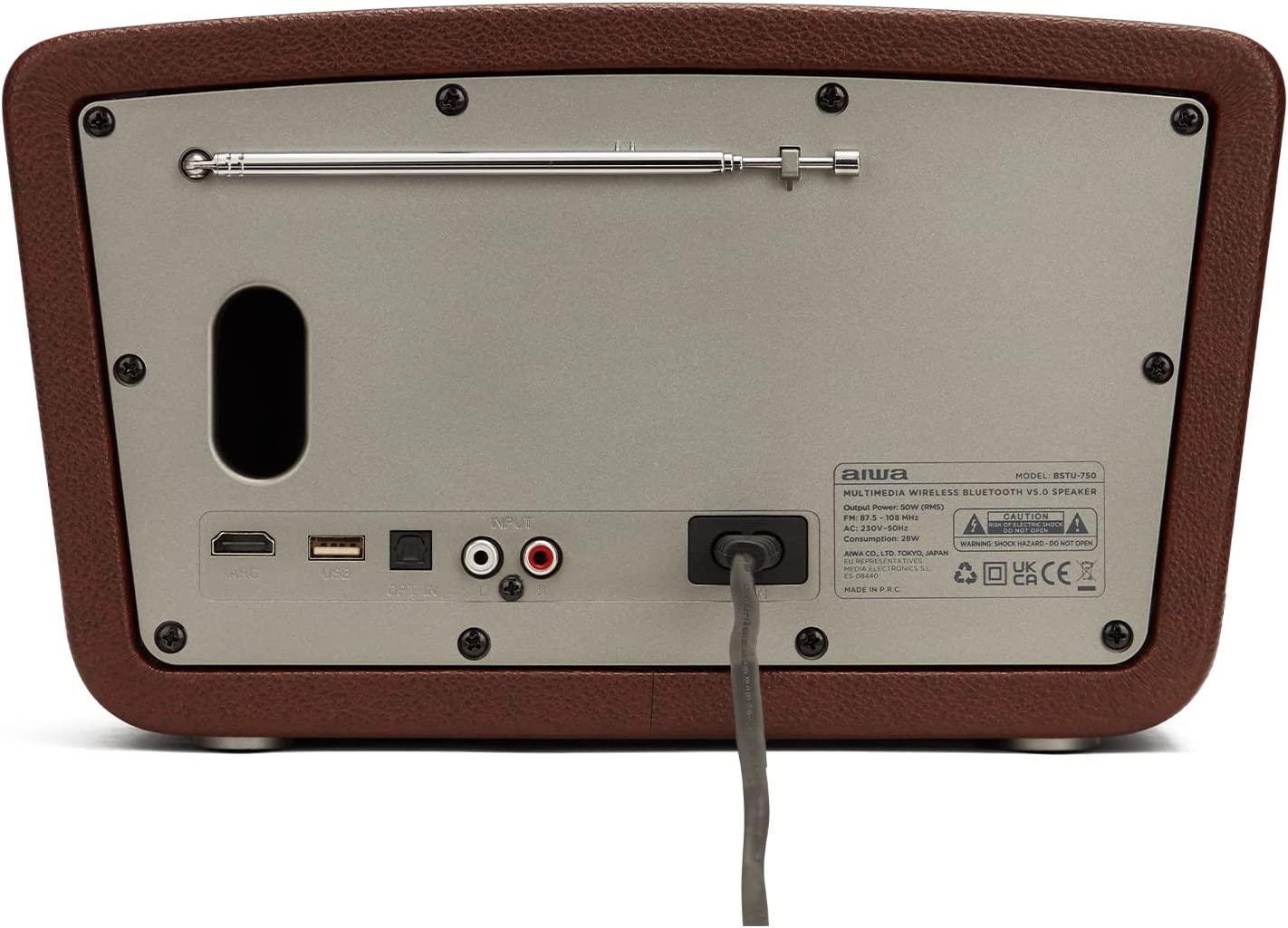 AIWA BSTU-750BR Vintage 50w RMS BT Multimedia Home Speaker - Brown