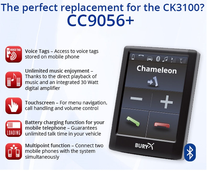 Bury CC9056 PLUS - Bluetooth Handsfree Car Kit with music streaming,