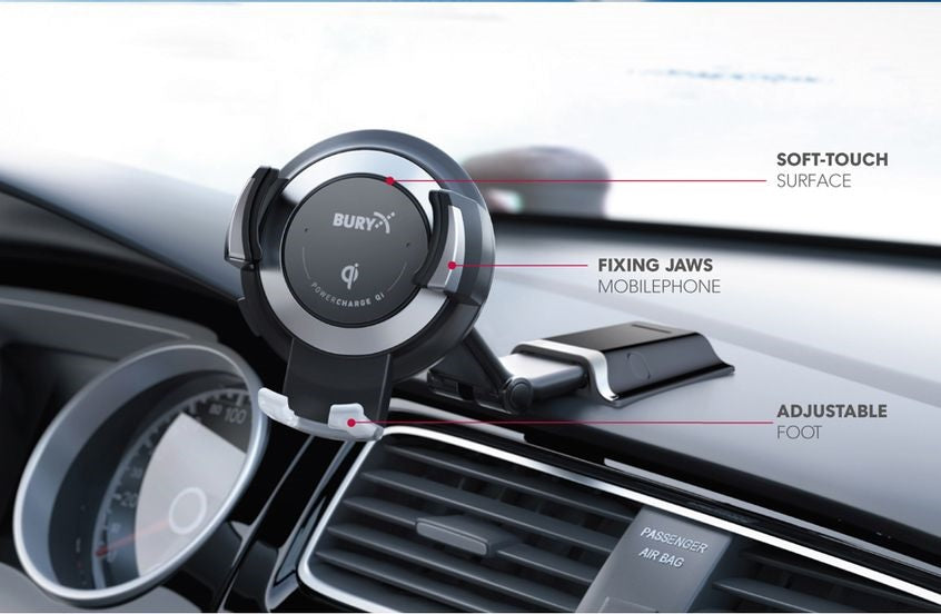 Universal Bury Powermount Qi Wireless Charging Phone Cradle - Adaptable Arm