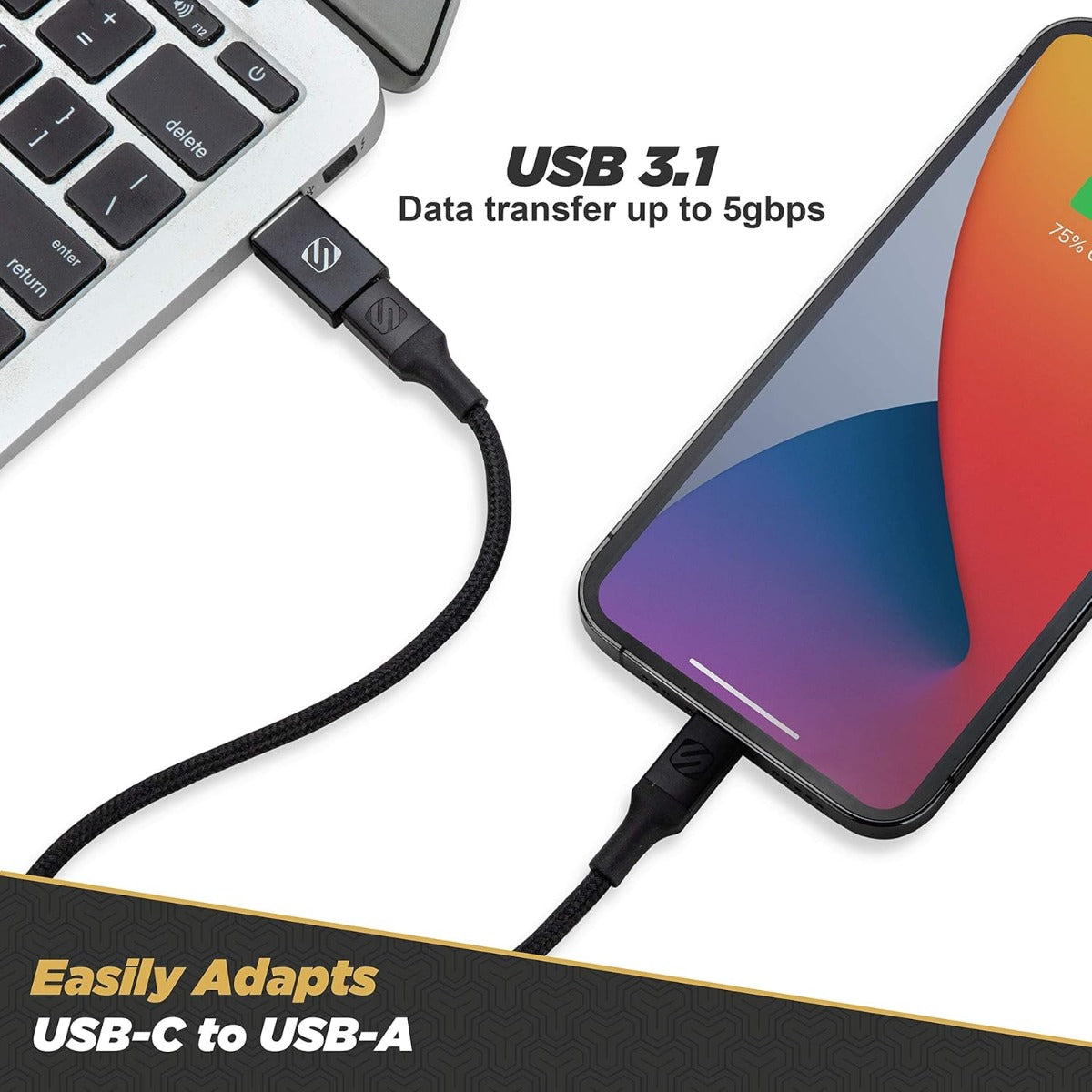 Scosche CAAKIT-RP StrikeLine Charge & Sync, USB-C to USB-A and USB-A to Type-C Male to Female USB Adaptor