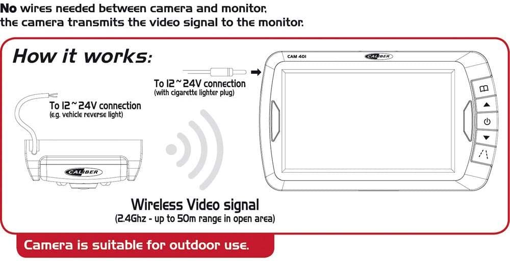 Caliber CAM401 Wireless Digital Rear Camera System with 4.3-Inch TFT Monitor