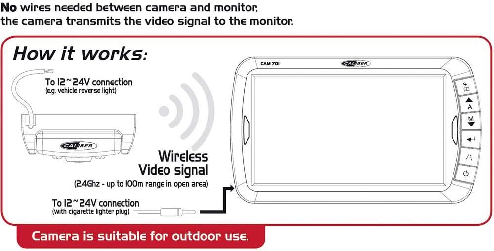 Caliber CAM701 Wireless Digital Rear Camera System with 7-Inch TFT Monitor