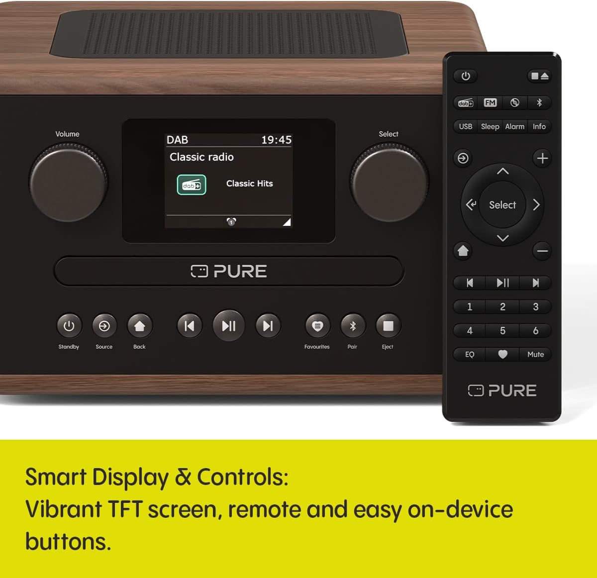 PURE Classic C-D4 Compact Digital Radio with CD Player - Coffee Brown/Walnut