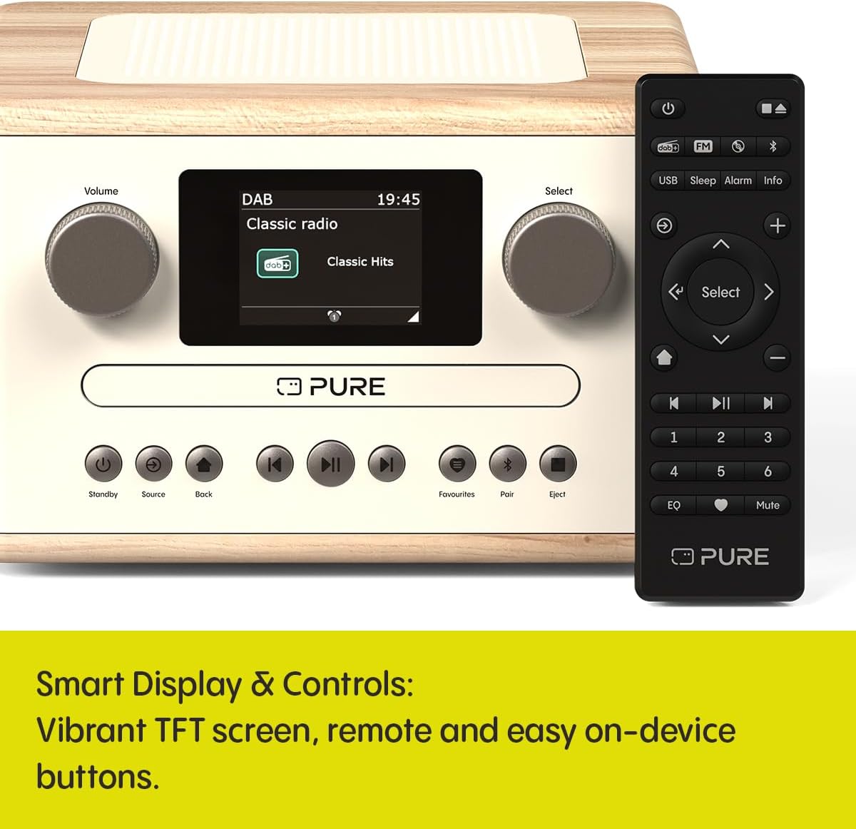 PURE Classic C-D4 Compact Digital Radio with CD Player - Cotton White/Oak