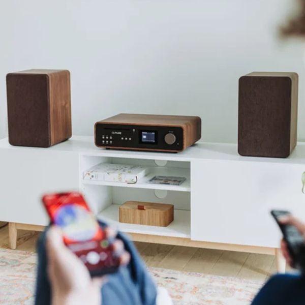 PURE Classic Stereo all in one System with Bluetooth & Internet Radio, CD and DAB+ in Coffee Black/Walnut