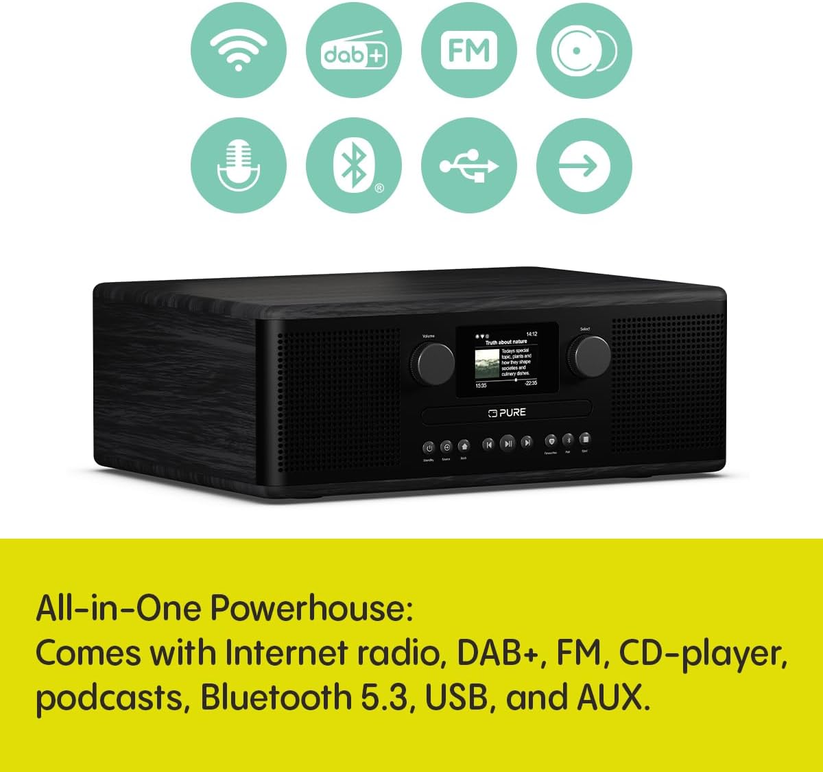 PURE Classic C-D6i DAB+/FM/Internet Radio with CD & Bluetooth - Black/Ash