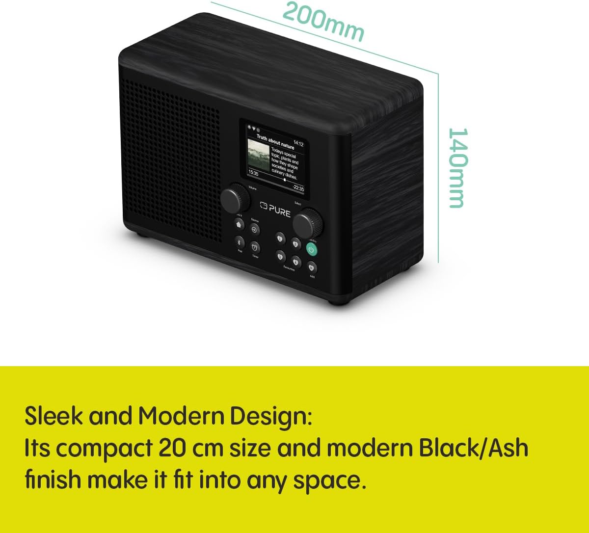 PURE Classic H4i DAB+/FM/Internet Radio with Bluetooth Black/Ash