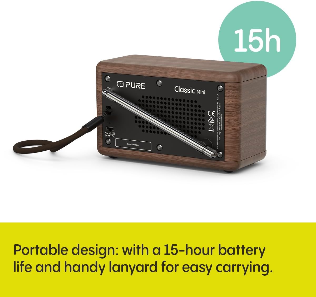 PURE Classic Mini Portable Digital Radio - Coffee Black/Walnut