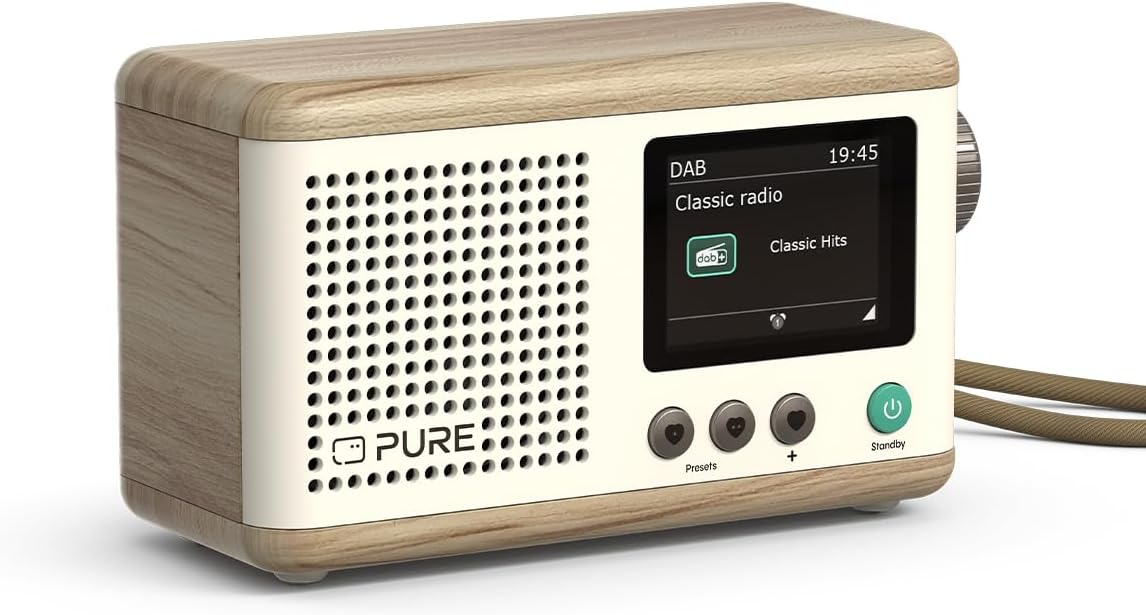 PURE Classic Mini Portable Digital Radio - Cotton White/Oak