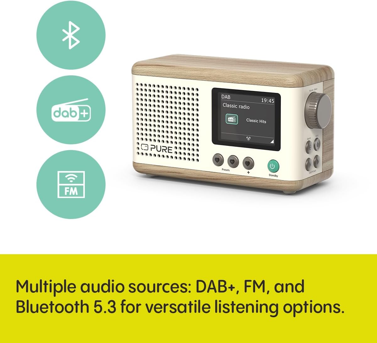 PURE Classic Mini Portable Digital Radio - Cotton White/Oak