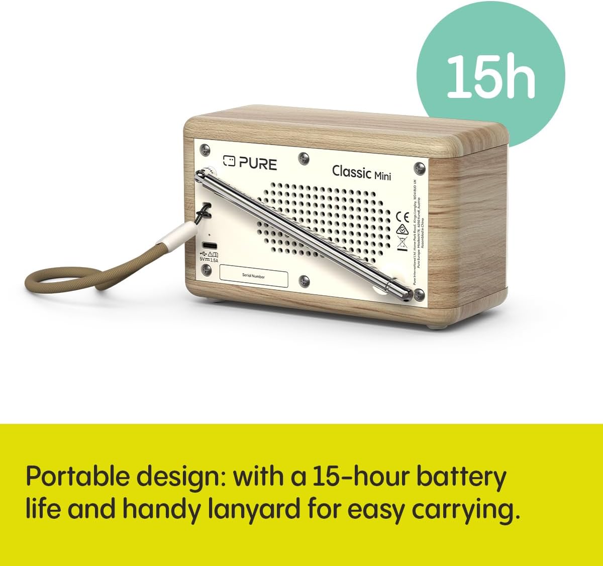 PURE Classic Mini Portable Digital Radio - Cotton White/Oak