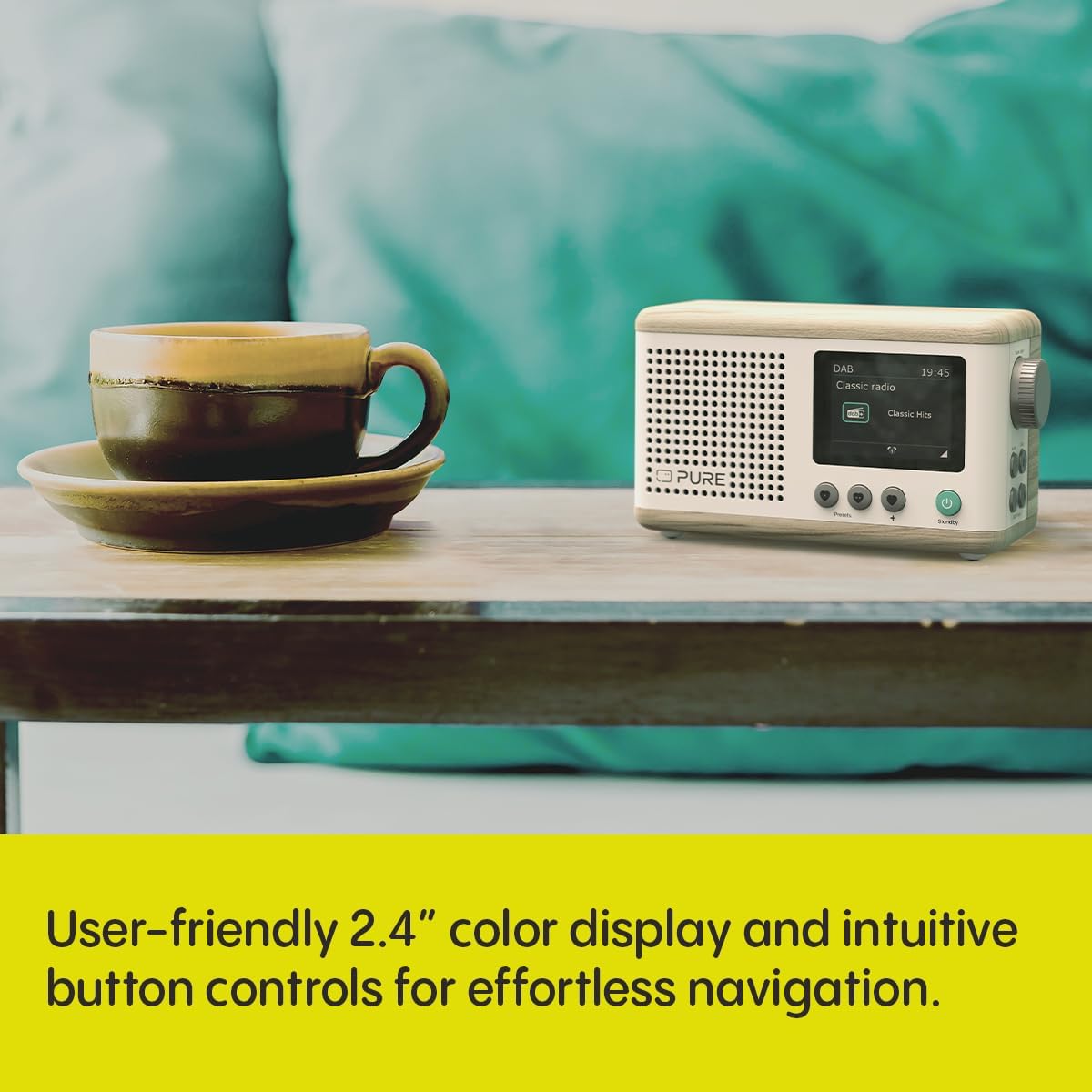 PURE Classic Mini Portable Digital Radio - Cotton White/Oak