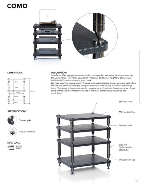 Norstone COMO Black Leather and Black Steel Premium HiFi Rack