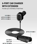 Scosche CPD100EX-SP Front & Back Seat USB-C & USB-A Charger